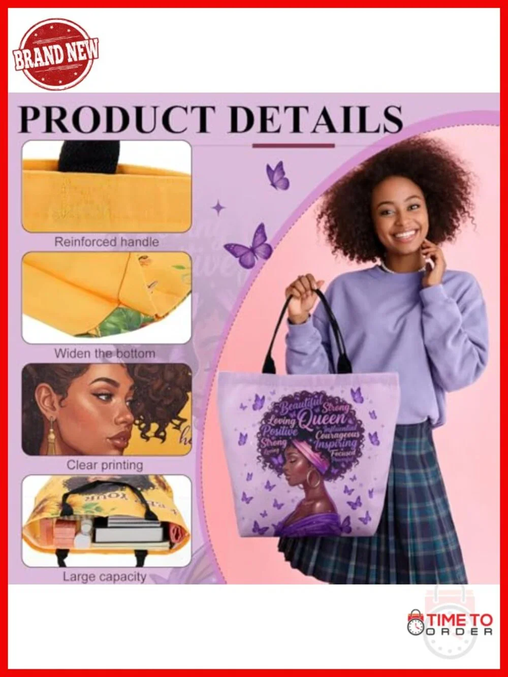 Set of 8 African American Canvas Tote Bags for Women Large Shoulder Handbags